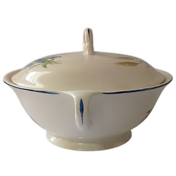 Candle Light American Limoges Covered Vegetable Dish Bowl Golden Wheat Vintage - Picture 7 of 16